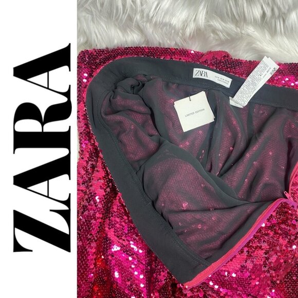 NWT ZARA LIMITED EDITION RED SEQUIN WIDE LEG PANTS, SIZE MEDIUM - Picture 12 of 13